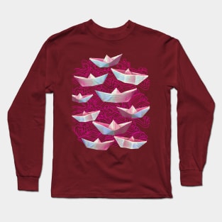 Pink Waves and Paper Boats Long Sleeve T-Shirt